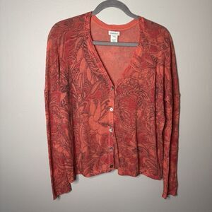 Sundance Linen Coral Paisley Floral Cardigan Medium Womens Button Up Longsleeve